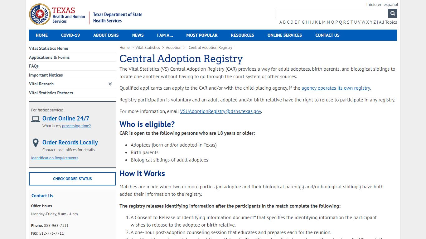 Central Adoption Registry - Texas